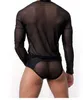 Partihandel-Clubwear Långärmad Mesh Men T-shirt Stretchy Sheer Man See Through Tops