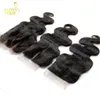 Onda Do Corpo peruano Lace Closure Pieces Livre / Médio / 3 Parte Grau 6A Virgem Peruano Fechamento Do Laço Do Cabelo Humano Tamanho 4x4 Natural Cor Preta