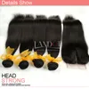 5PCS Lot Malaysian Straight Virgin Human Hair With Closure 8a Obearbetat Hårväv 4 buntar Lägg till 1pc Lace Stänger Naturlig Svart Dybar