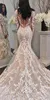 2023 New Illusion Long Sleeves Lace Mermaid Wedding Dresses Tulle Applique Court princess Wedding Bridal Gowns With Buttons