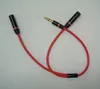 3.5mm macho para 2 fêmea ramo vermelho cabo de áudio divisor cabo de fone de ouvido 100 peças