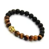 Hot Sale Mäns Beaded Buddha Armband, 8mm Lava Stone med Tiger Eye Yoga Meditation Smycken för Party Gift
