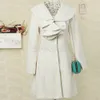 Wholesale-Women's Ruffle Falbala Warm Wool Blend Long Coat Jacket Outwear Overcoat Parkas