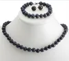 Set di orecchini con bracciale e collana di perle coltivate nere naturali Akoya autentiche da 8-9 mm
