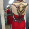 Vestidos دي 15 cortos بلينغ بلينغ بلورات 2 أجزاء الأحمر فساتين العودة للوطن مع مطرز الرقبة العالية قصيرة مهرجان اللباس زيبر العودة صور حقيقية