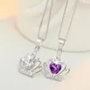 Collier pendentif couronne classique mode 925 argent Sterling pendentif couronne en cristal autrichien violet/argent collier vague d'eau femmes bijoux