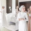 2018 Moslim trouwjurken bescheiden witte chiffon lange mouwen borduurwerk met kristallen kralen strand bruidsjurken Custom Made China EN11015