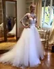 Berta Bridal Wedding Dresses Over Skirt Two Pieces Formal Bridal Gowns With Long Lace Sleeves Crew Neck Key Hole Backless Tiers Gowns