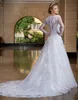 2020 Printemps Nouvelle dentelle blanche pure A-ligne robes de mariée décolleté plongeant voir à travers le dos manches longues robes de mariée robe de Noiva Manga