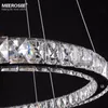 Lustres modernos espelho de aço inoxidável cristal diamante luminárias para casa 4 anéis led luzes pingente cristal jantar decorativo pendurado lâmpada