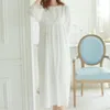 도매 - 가을 빈티지 나이트 가운 긴 레이스 홈 드레스 코튼 수면 셔츠 단단한 잠옷 여성 편안한 잠옷 여성 # HH18