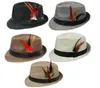 New Summer Trilby Fedora Hats Straw with Feather for Mens Fashion Jazz Panama Beach hat 10pcs/lot