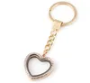 10PCS/lot Rhinestones Heart Floating Locket Pendant With Keychains Glass Living Magnetic Charms Locket Key Chains