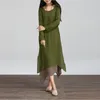 Venda por atacado-quente venda 2015 outono mulheres de algodão linho vintage vestido senhoras o pescoço manga cheia casual solteiro boho long maxi vestidos vestidos