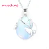 Water Drop Butterfly Pendants Necklace Chain Natural Stone Jewelry Pendulum Silver Plated Charms Amulet European Fashion Jewelry F7060489