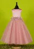 Custom Made Beautiful Pink Flower Girls Dresses for Weddings 2016 Pretty Formal Girls Gowns Cute Satin Puffy Tulle Pageant Dress Spring