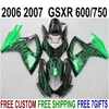 Freeship Plast Fairing Kit för Suzuki GSXR 600 GSXR 750 06 07 K6 Green Flames Black Fairings Set GSX-R600 / 750 2006 2007 V78F