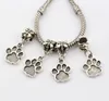 Les ventes chaudes ! 200pcs Antique Silver Tone Paw Print Dangle Beads Fit Charm Bracelets DIY Bijoux 12x27mm