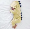 Kreskówka Dinozaur Design Kapturem Pajacyki Noworodków Odzież Bawełna Długie Rękaw Okienki Chłopcy Dziewczyny One Piece Suit Baby Ubrania 6 Kolory