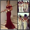 Eleganckie bordowe sukienki wieczorowe z syreny ramion kobiety Formalne suknie imprezowe Vestidos de Festa Long Druhna Sukienka z koronkowymi aplikacjami