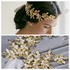 2015 New Coming Shiny Gold Leaves Bridal Tiaras Hair Accessories with Faux Pearls Wedding Tiaras Crown Bride Hair Jewelery Bridal Headpiece