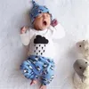 Infant Newborn Baby Boys Girls Clothes Round Neck Long Sleeve Geometry Bodysuit Drop Sheep Printing Pants Bow Hat 3pcs Cotton sets