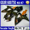 Fairing Kit för 06 07 GSXR 600 750 SUZUKI GSXR600 GSXR750 2006 2007 K6 Golden Flames In Black Fairings Set AA41 + 7 Presenter