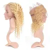 Loira 613 profunda encaracolado cabelo humano tramas com 360 fechamento pré arrancado 360 frontal com virgem onda profunda cabelo 3 pacotes extension1322645