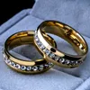 Groothandel mode hot fabriek prijs 316L roestvrij stalen kristal trouwringen voor vrouwen mannen topkwaliteit 18K vergulde heren ring