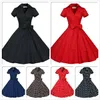 Audrey Hepburn Vintage Style Casual Dresses Modern Ruffles Women European Short Sleeve with Bow Ribbon Lapel Neck Skirts OXL127