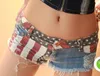 Wholesale-Summer Low Waist Print Denim Booty Shorts For Women Vintage American Flag Pattern Hole Tassel Sexy Mini Jeans Club Hot Trousers