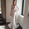 Manga larga Berta sirena vestidos de novia de encaje completo cristal sin respaldo Vestido De Noiva vestidos de novia sexy cuello en V profundo Robe De Mariee279S