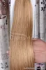 Honung blondin naturligt humant hårklipp i tillägg 70g 100g 120g tjock silkeslen rak förlängning # 27 brasilianska remy clips på väv