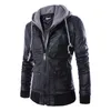 Wholesale- Hot Sale Europe Style Spring Autumn Slim Fit Hooded fake two piece Men's Motorcycle Leather Coat Men Clothing