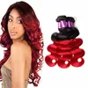 Color Brasileño Rojo Ombre Cabello humano 3 paquetes Dos tonos 1b / Rojo Brasileño Onda del cuerpo Remy Extensiones de tejido de cabello humano