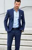 2015 Bleu Foncé Plage Groom Tuexdos Custom Made Groomsmen Hommes Costumes De Mariage Deux Boutons Prom Occasionnels Smokings Occasionnels (Veste + Pantalon + Hanky)