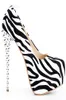 Zebra Sukienka Buty Cienkie wysokie obcasy z przesadnymi platformami nitami Obuwie Kobiety 16 cm Wysokie Stiletto Obszu Pompy Panie Obuwie Damskie Pompy