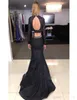 Two Piece Long Sleeve Black Prom Dresses Shining Beads Crystal Formal Evening Dress vestidos de festa High Neck Beaded Collar Party Gown