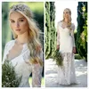 2015 robes de mariée bohème de mode avec manches longues gaine dentelle robes de mariée col en V longueur de plancher robes de mariée sur mesure