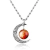 Mode Galaxie Planet Anhänger Halsketten Mond Cabochons Glaswelt Sternenraum Mondstein Charms Halskette Für Damen Halsband Schmuck