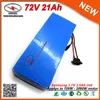 2160W PVC-fall Uppladdningsbart 72V elektrisk cykelbatteri 21AH Samsung Cell Lithium Li Ion Batteripack med 30A BMS 2A laddare