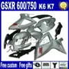Motorcykel Fairing Kit + SEAT COWL för GSXR 600/750 2006 2007 SUZUKI GSX-R600 GSX-R750 06 07 K6 Vitblå Corona Fairings Sets FS97