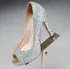 Schillernde Kristall AB Strass Kristall hohe Plateauschuhe Peep Toe Diamant Strass 4 Zoll Heels Hochzeitsschuhe Party Prom High Heels