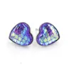 Fashion Stainless Steel Love Heart Druzy Drusy Resin Mermaid Fish Scale Pattern Women Heart Cabochon Stud Earrings