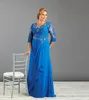 Bleu blanc grande taille mère de la robe de mariée avec 3 4 manches appliques en mousseline de soie perlée femmes robe formelle robe de maman sur mesure