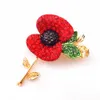 DHL FREE SHIPPING Bright Red Austria Crystals Poppy Flower Pin Brooch Wholesale Poppy Brooches British Memorial Days Gift Poppy Badge