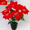 flores artificiales poinsettia, flor de navidad poinsettia festival de navidad en casa decoratiion flor 45 cm 7 Head Poinsettia Flower SF008