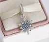 Clear CZ et cristal bleu Snowflake Dangle Charms Hiver 2015 100% 925 bracelets en argent sterling bijoux fins pour femmes