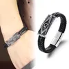 The Design is Novel Stainless Steel Magnet Clasp Genuine Leather Bracelet Freemasonry Masonic Men