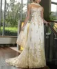 Arabic Golden Wedding Dress Sweetheart Off The Shoulder Sleeveless Long Length Lace-Up Back Sash Custom Made A Line Wedding Bridal Dress